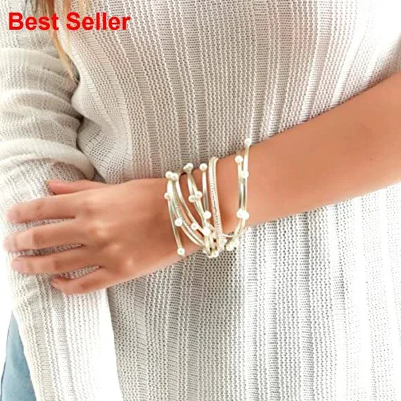 Leather Wrap Bracelet with Imitation Pearl Beads Handmade Magnetic Clasp - Picture 4 of 7